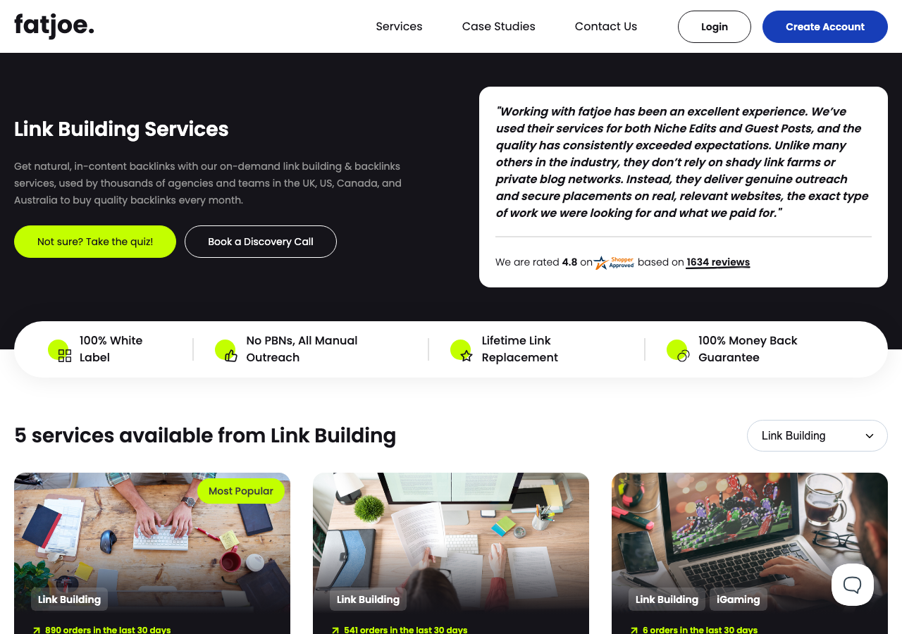 FATJOE link building service page